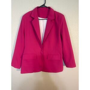 Chic Hot Pink Blazer Jacket w/ Striped Lining pockets collared Women's Large